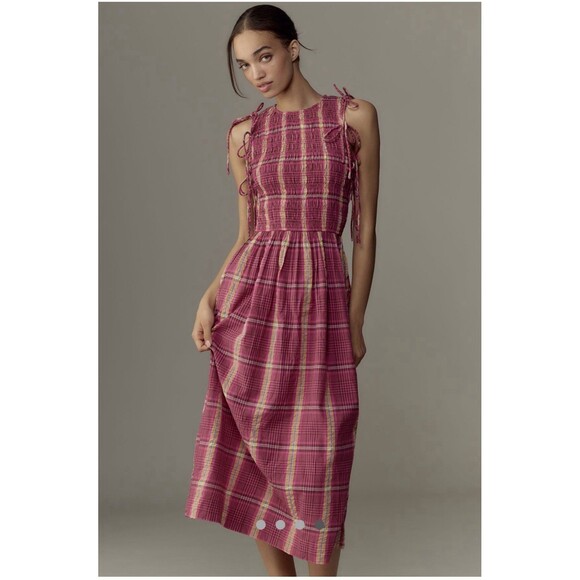 Damson Madder Becca Removable Sleeve Midi Dress Sz  16 Pink 100% Organic Cotton - Picture 2 of 9